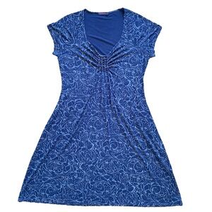 FRESH PRODUCE Cap Sleeve Smocked Midi Dress, Navy Blue, Size XL Made USA